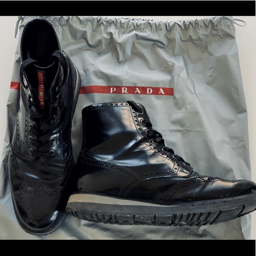 Prada “Spazzolato Fume” brogue ankle boot